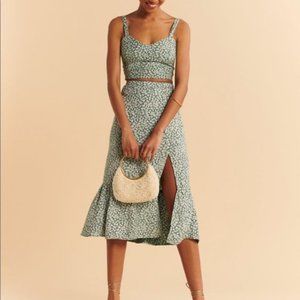 Abercrombie and fitch green white floral midi slit side skirt xs